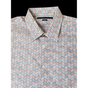 Perry Ellis Slim Fit Chevron Button Up Shirt Short Sleeve Men L White Red Blue
